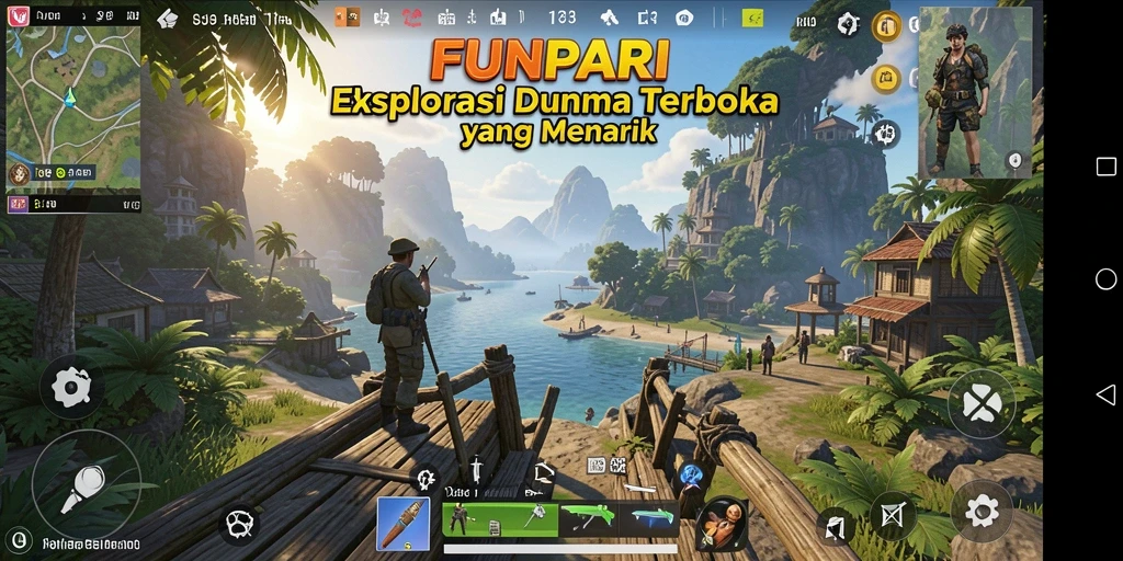 Screenshot utama FUNPARI menampilkan petualangan di dunia terbuka.