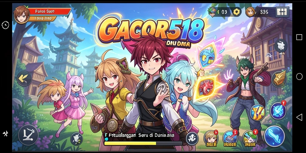 Screenshot utama GACOR518 menampilkan karakter anime yang dinamis dalam pertempuran.
