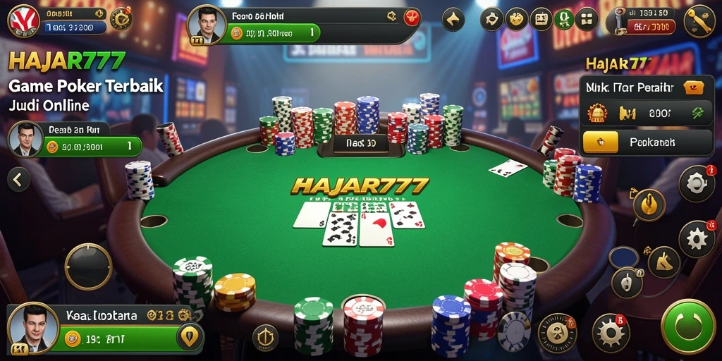 Tampilan gameplay seru di HAJAR777 dengan suasana Poker yang mendebarkan.