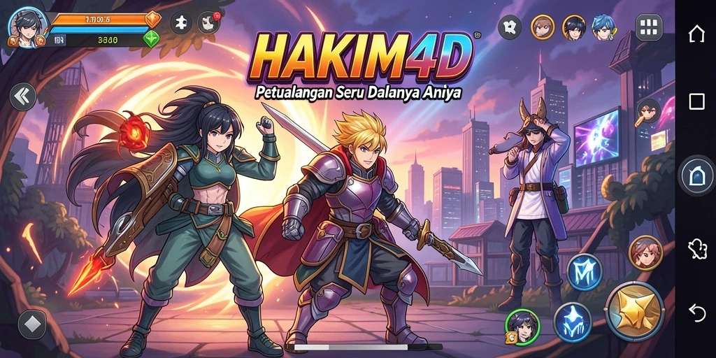 Tampilan gameplay HAKIM4D yang dinamis dan penuh warna.
