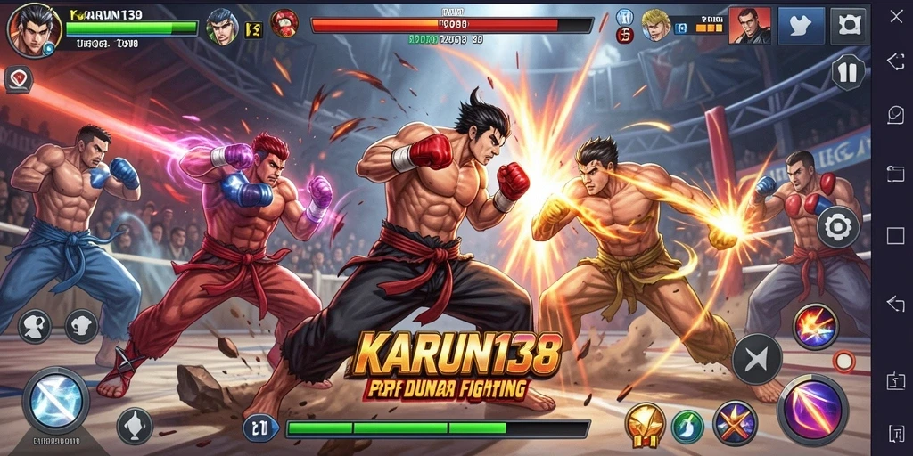 Tampilan seru pertarungan dalam game KARUN138 dengan karakter yang kuat.
