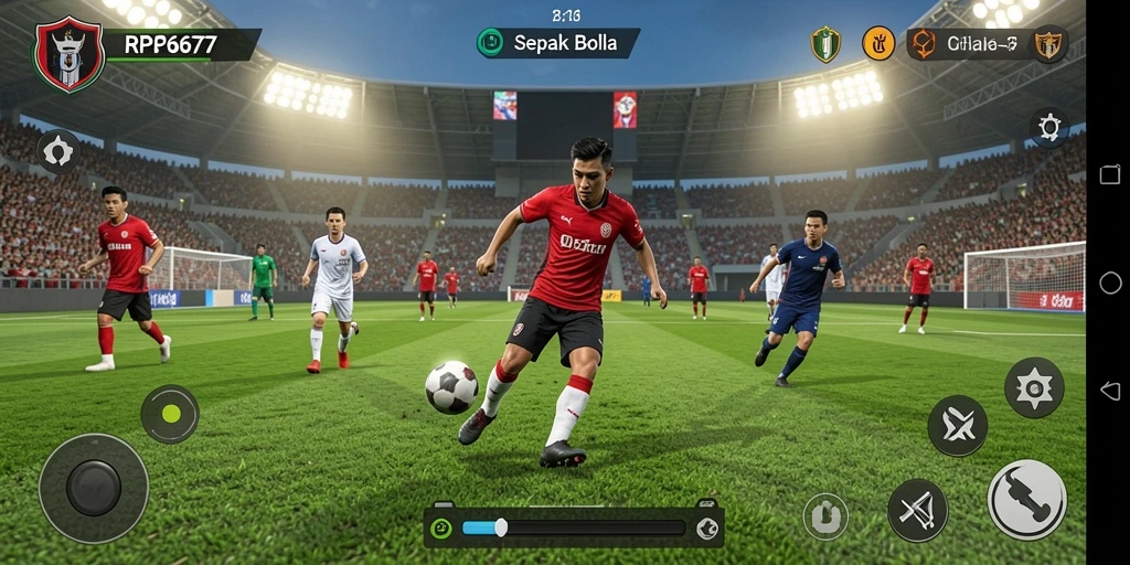 Tampilan gameplay menarik dari RP6677 dengan aksi sepak bola dinamis.